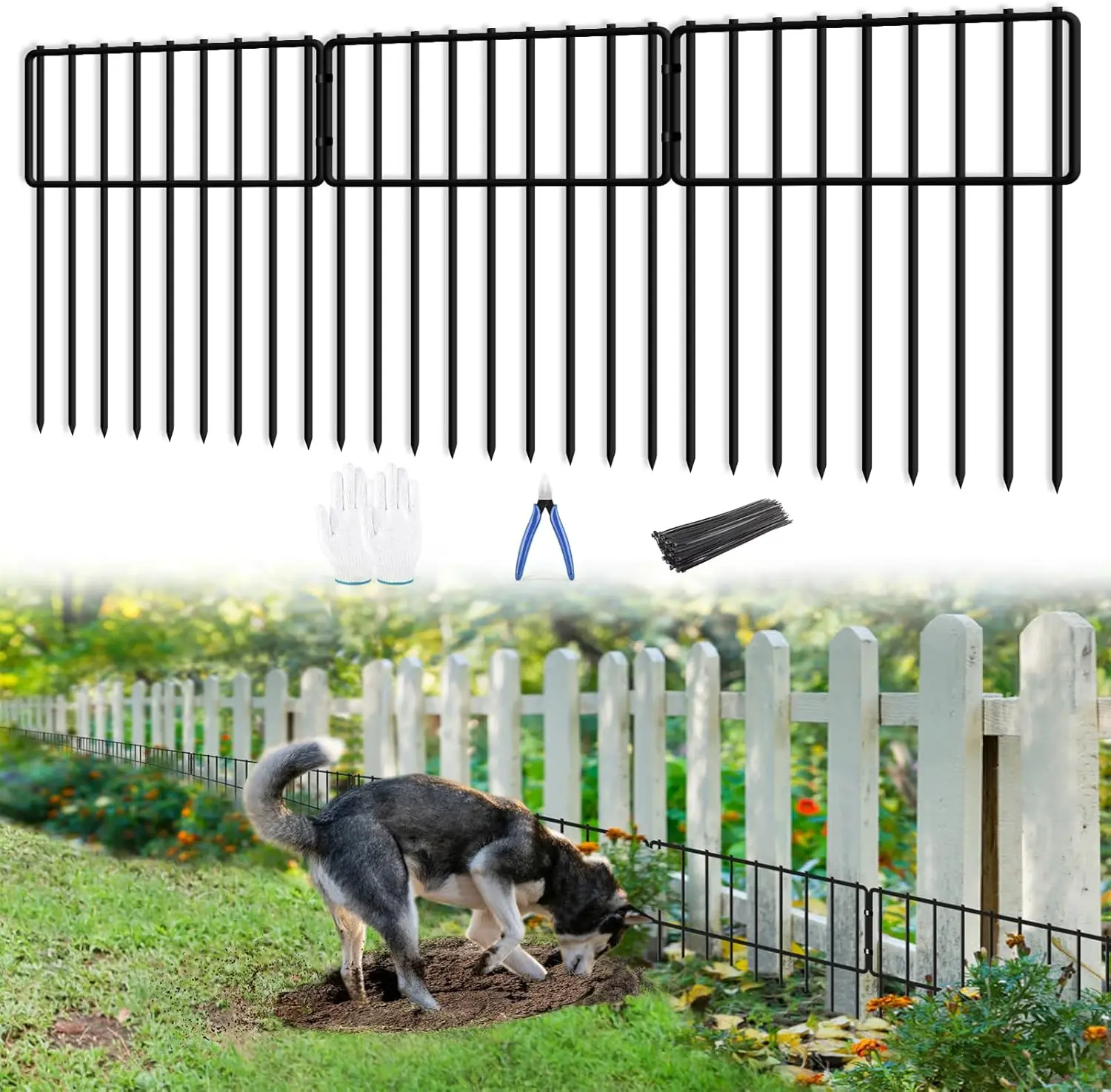 

32 Panels Animal Barrier Fence, 32ft(L) X 13inch(H) No Dig Rabbit Fences for Garden