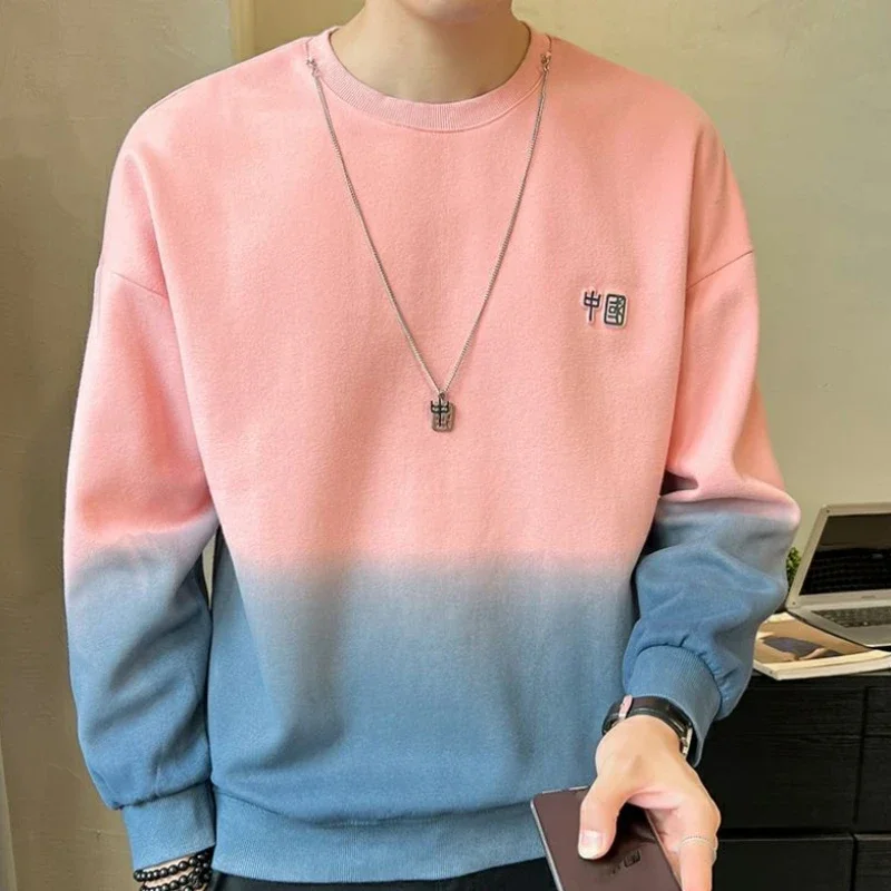 Sweatshirt for Men Hoodieless Pullover Male Clothes Round Neck Aesthetic Funny Luxury Crewneck Cotton No Brand Winter Simple Top