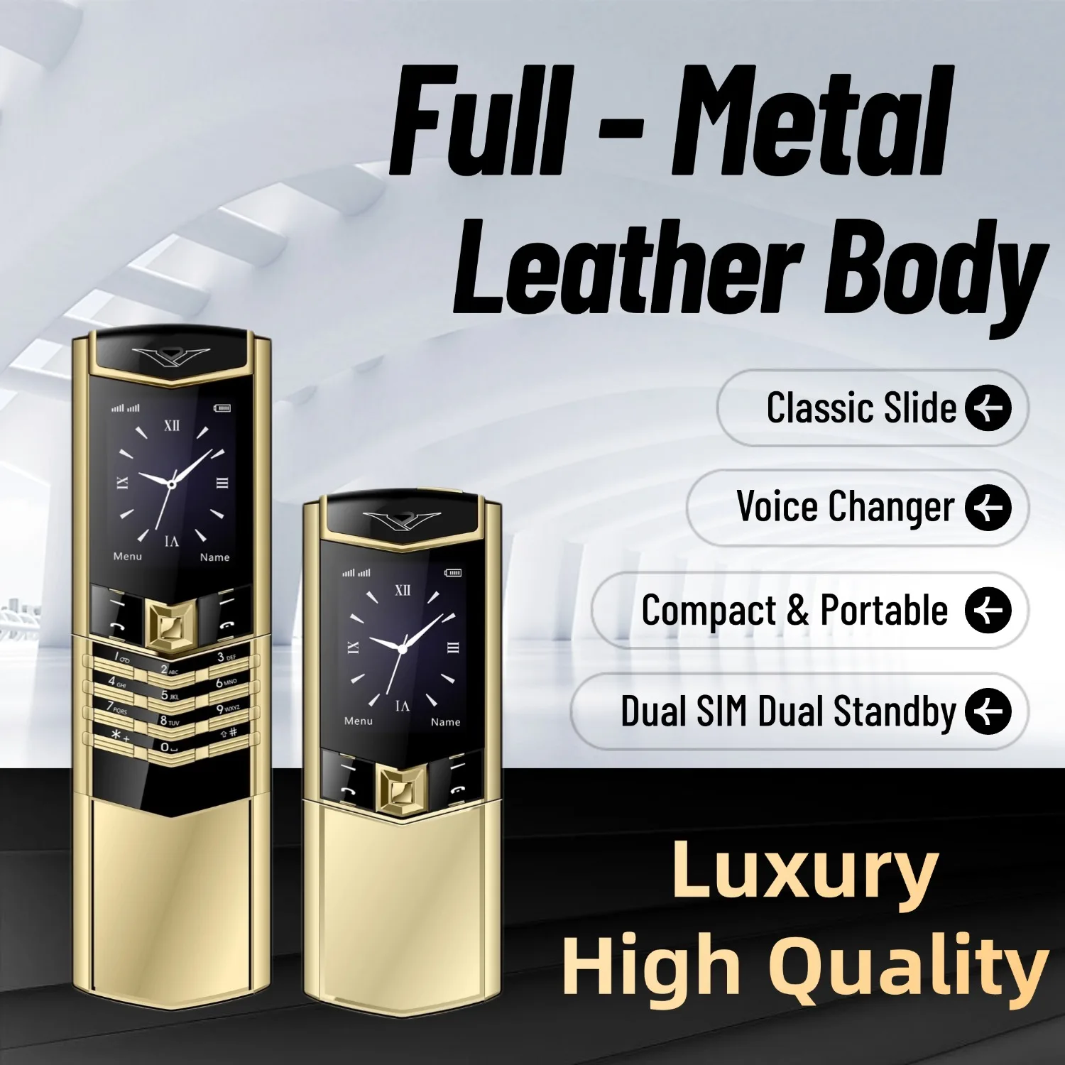 Luxury Slider Business Mobile Phone Metal Body Magice Voice Blacklist Dual Sim Big Button Portable Size Durable Elderly Classic