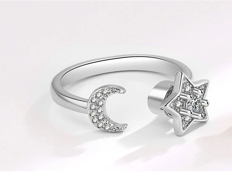 VENTFILLE 925 Sterling Silber Mond Und Sterne Zirkon Drehbare Ring Für Frauen Geschenk Diamant Stress Lindern Ring Schmuck Großhandel – Detail 11