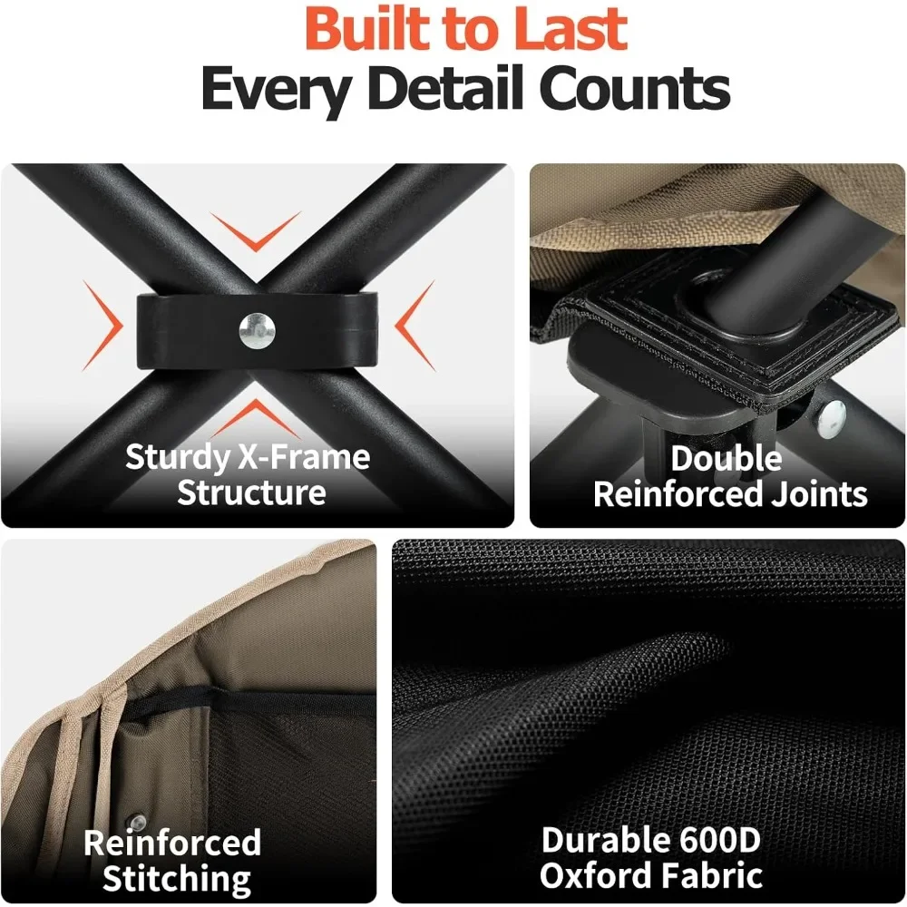 كرسي تخييم مقاس XL كبير الحجم من Overmont للبالغين - كرسي قابل للطي مبطن عالي التحمل بوزن 400 رطل مع حامل أكواب بجيب جانبي