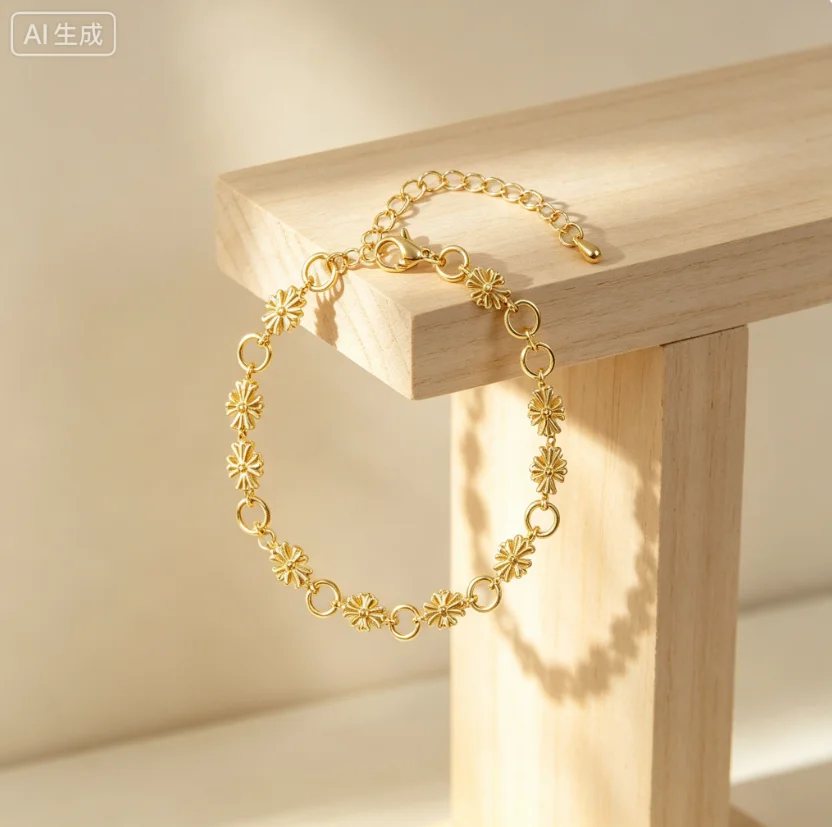 WT-JF369 New Style Yellow Brass 7inch+2inch Bracelet  Versatile With Real Gold Plated For Girl Birthday Gifts