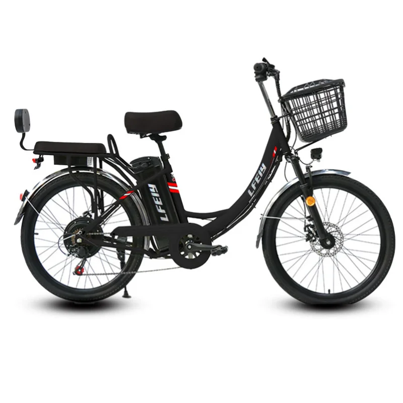 48V 350W Electric Bicycle For Adults City Commuting 7-Speed 26 Inch Electric Bike All Terrain Two Seater with Basket