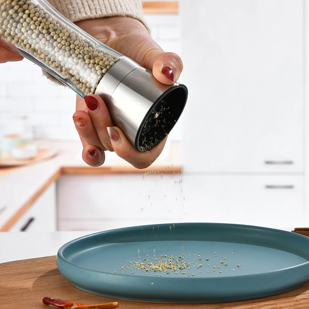 Molinillo de pimienta Manual con molinos gruesos ajustables, para el hogar molinillo de sal y pimienta, cocina, vidrio de acero inoxidable para el hogar