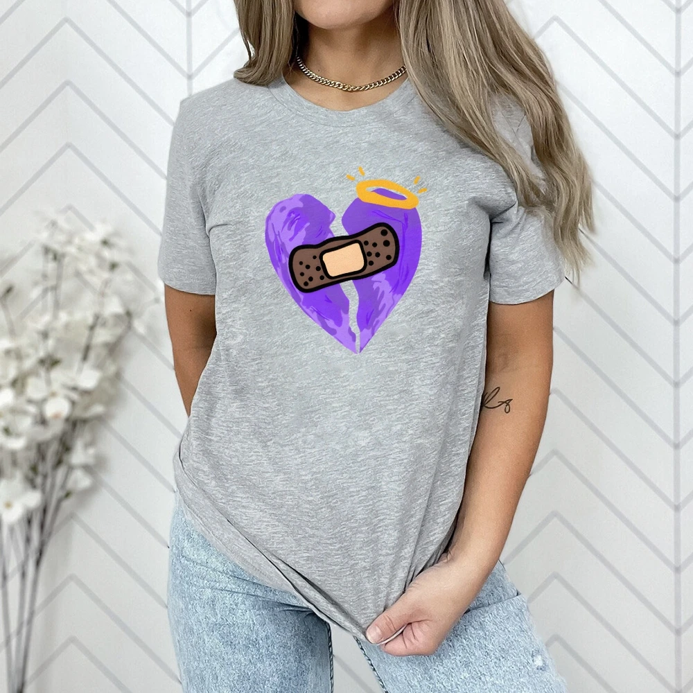 

Cotton T-Shirt Women Y2K Graphic Tee Casual Streetwear Gym Top Comfortable Fit Versatile Style Fashion Repair Purple Love Heart