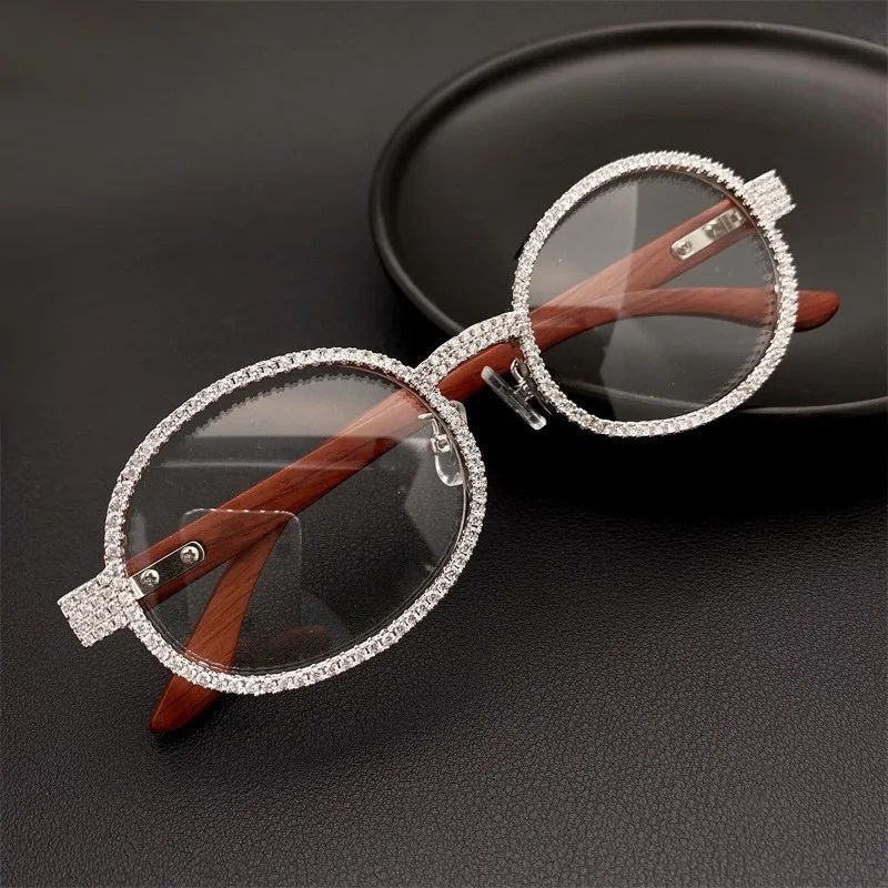 Hip Hop 5A+ CZ Zircon Paved Bling Iced Out Non-prescription Glasses for Men Rapper Jewelry Gold Silver Color