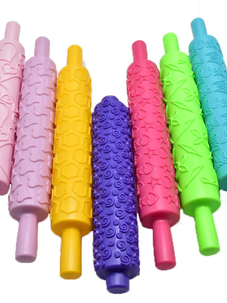 Pattern Texture Embossed Rolling Pin Dough Fondant Pastry Dumpling Pizza Cake Cookies Roller Tools Kitchen Accessories 1 Pcs