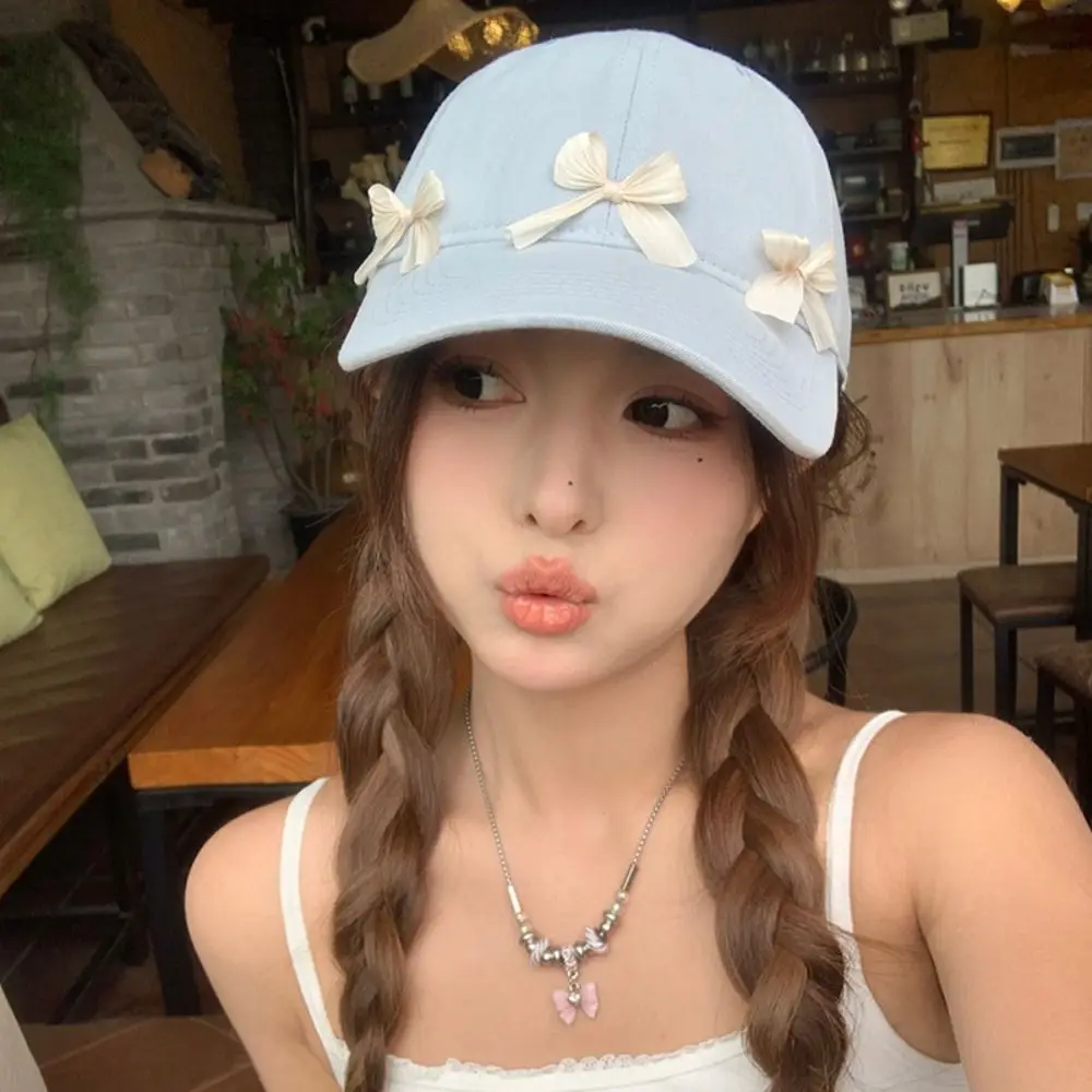 

Korean Style Ribbon Bow Baseball Cap Cotton Sun Cap Bowknot Baseball Hat Sunscreen Hat Sunscreen Peaked Cap Girl