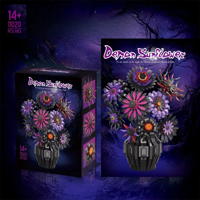 

11020 1183 шт. фиолетовая модель подсолнуха, строительные блоки с вазой, собранный цветок, украшение, орнамент MOC, кирпичи, игрушки, подарки для девочек