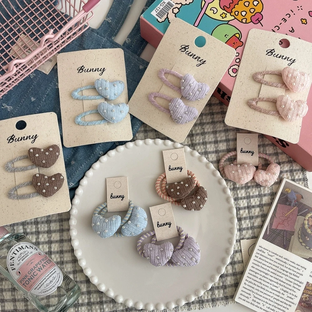 Cartoon Heart Hair Clips for Girls Pearls Hairpins Baby Side Clip Cute Hair Accessories Kids Hair Tie Girl Ponytail Holder