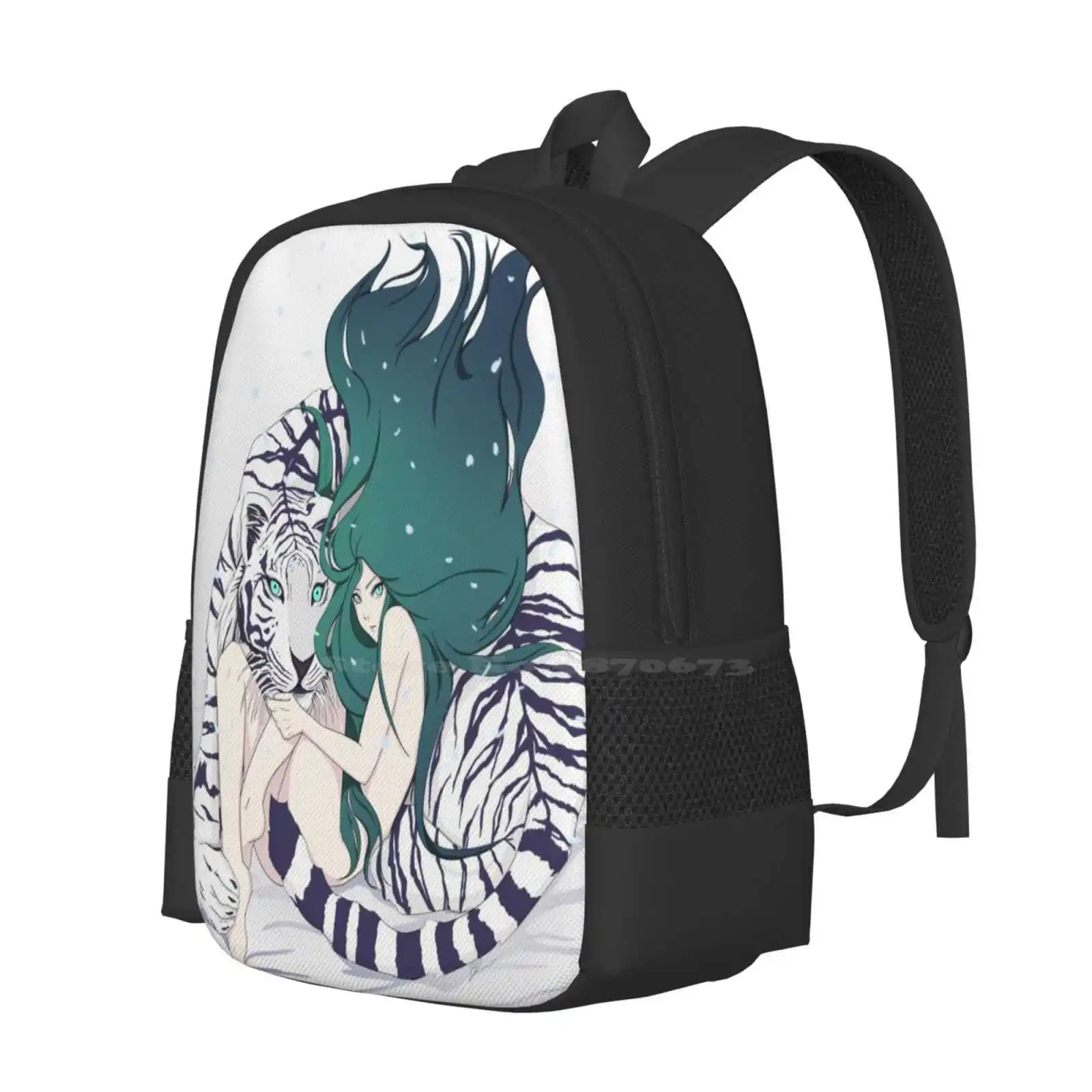 Frosty Goddess School Bags Travel Laptop Backpack White Tiger Anime Girl Manga Girl Goddess Nature Animal Tigress Anime Tiger