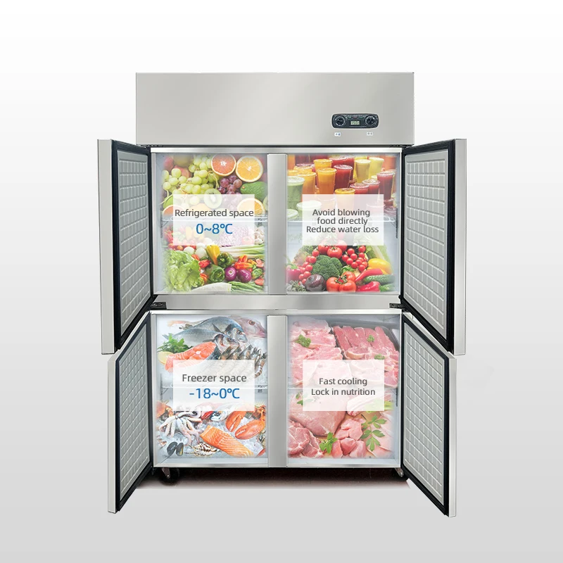 Commercial Deep Freezer 4 Door Refrigerator Upright Freezer Home Restaurant Fridge Kitchen Stainless Steel Refrigerator