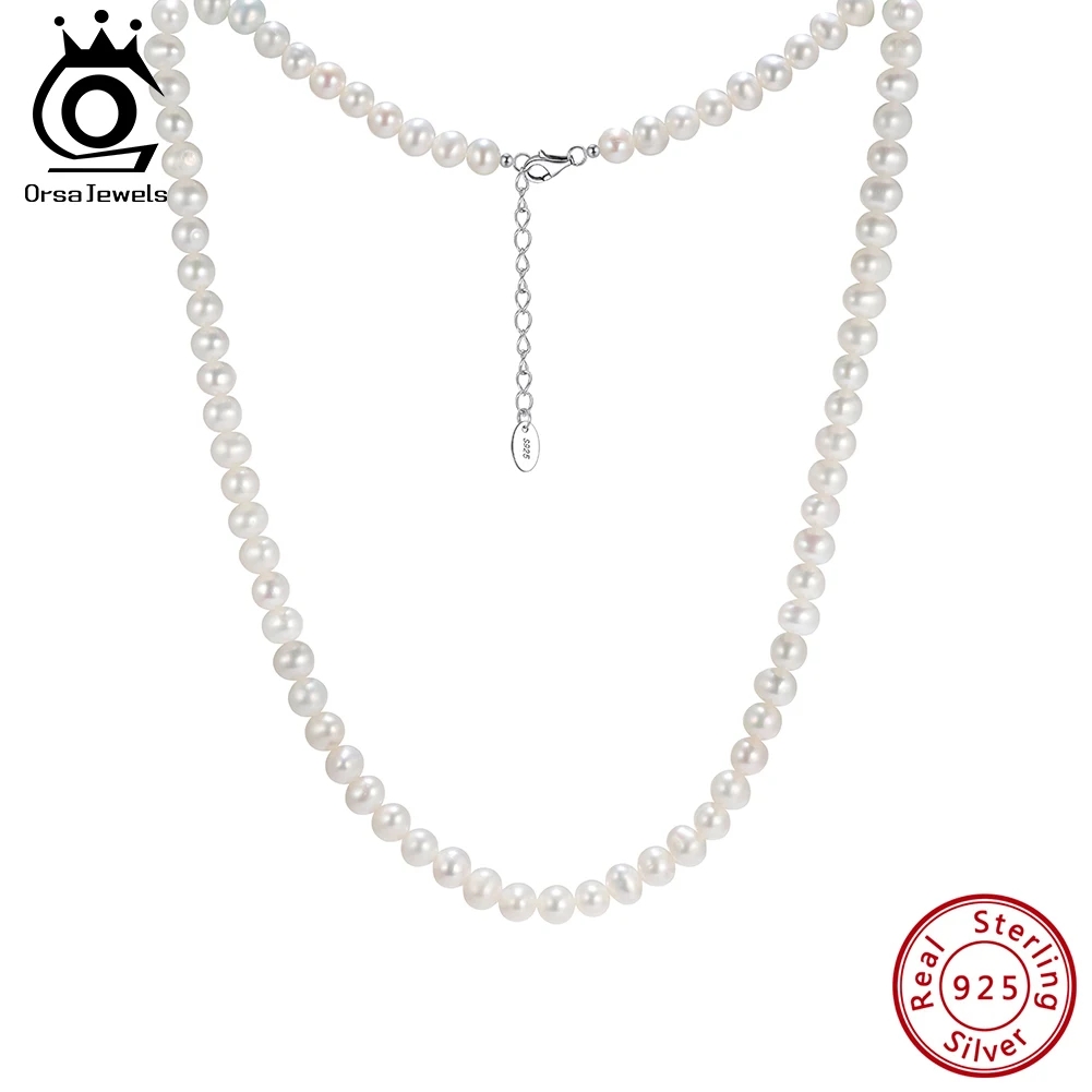

ORSA JEWELS Handpicked 925 Sterling Silver Pearl Choker Necklace Round Freshwater Pearl Necklace Party Jewelry for Women GPN95