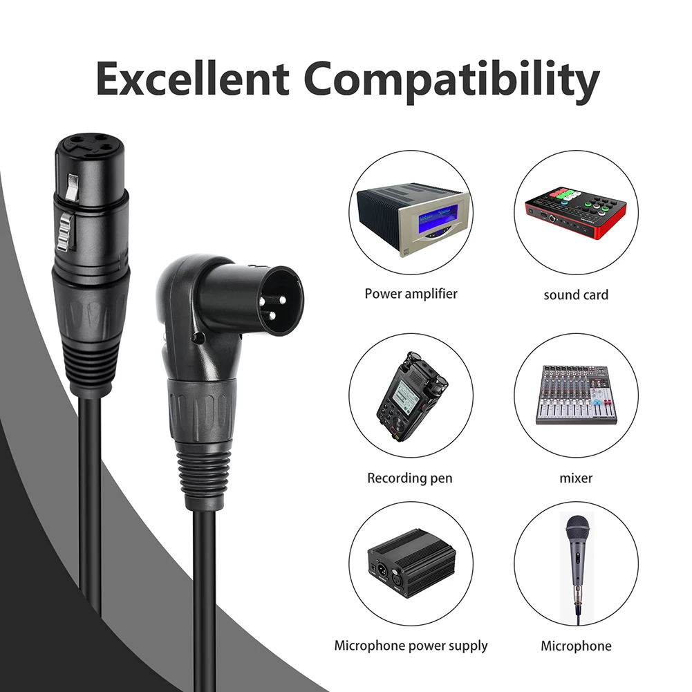 0.3/1/1.8M Right Angle XLR Male To Female 3 Pin Mic Cord 90-Degree XLR DSLR Video Cameras Microphone Cable Accessories