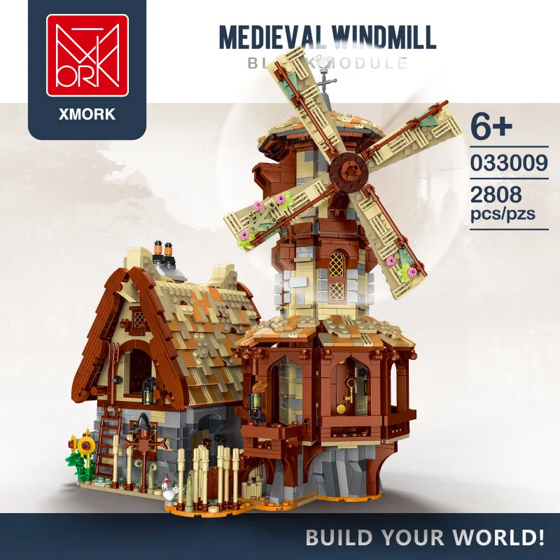 

XMork 033009 Medieval Windmill Model Modular Street View MOC Series DIY Toys Building Blocks Boy Gift 2808Pcs