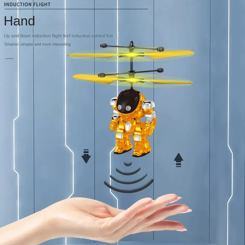 

Suspended mini mecha warrior drone gesture sensing remote control flying robot toy, with LED lights, children's birthday gift