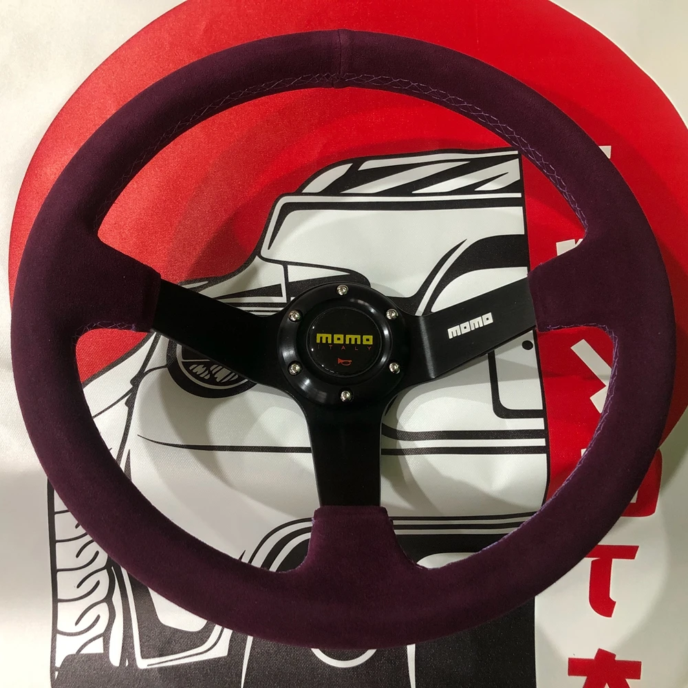 

Purple 14Inch JDM Racing MOMO Steering Wheel JDM Rally Game Drift Suede MOMO Steering Wheel Volantes For VW BMW Toyota Honda