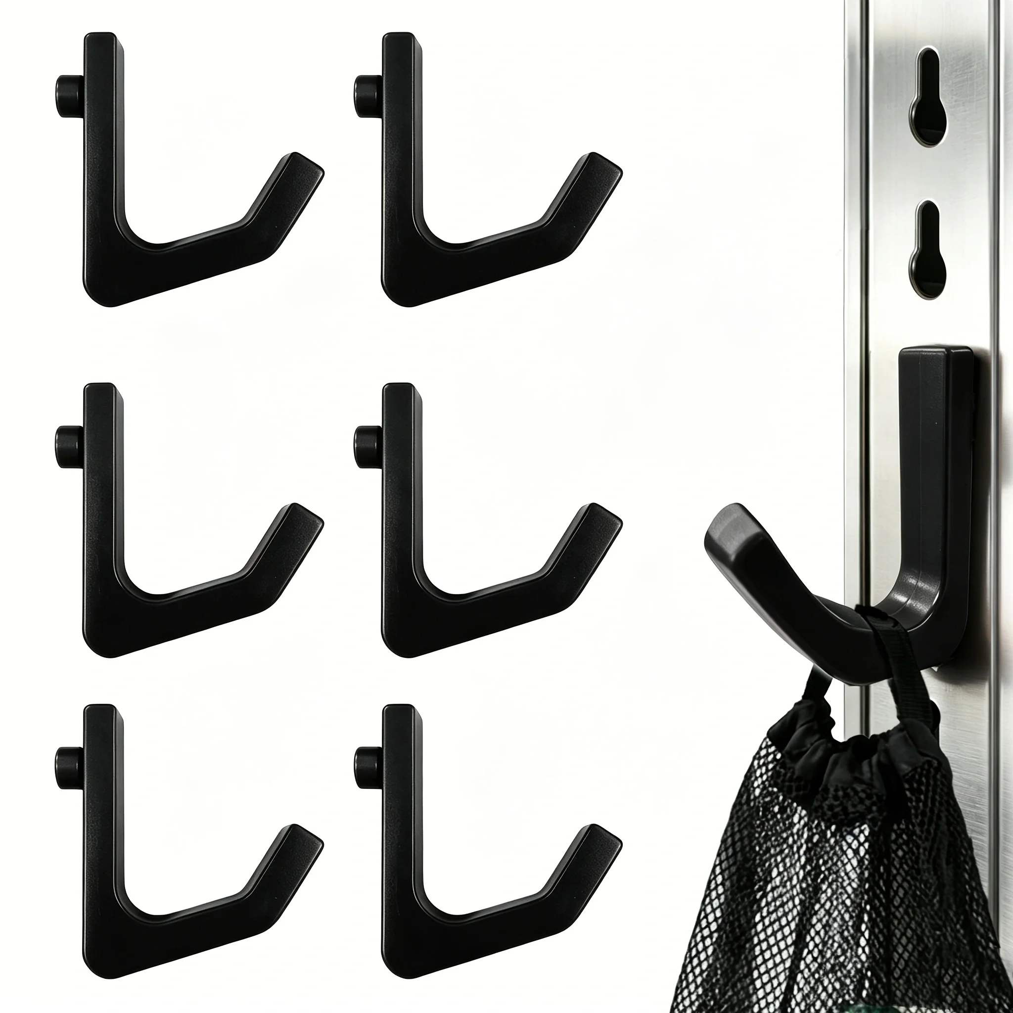 Heavy-Duty Hooks for 10.3mm Aperture Racks, High Load Capacity, Wall Mounted, Brushed Finish, Garage & Storage Use