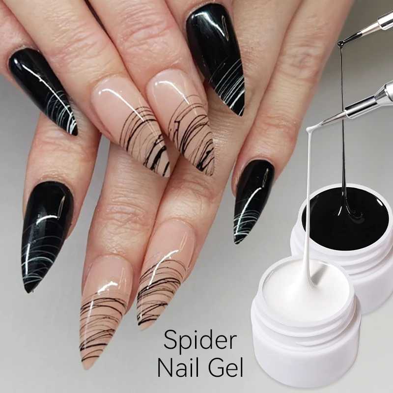 LILYCUTE 8ml blanc noir argent araignée Gel pour ongles naturel foncé Flashy dessin peinture UV Gel vernis à ongles ongles Art Design