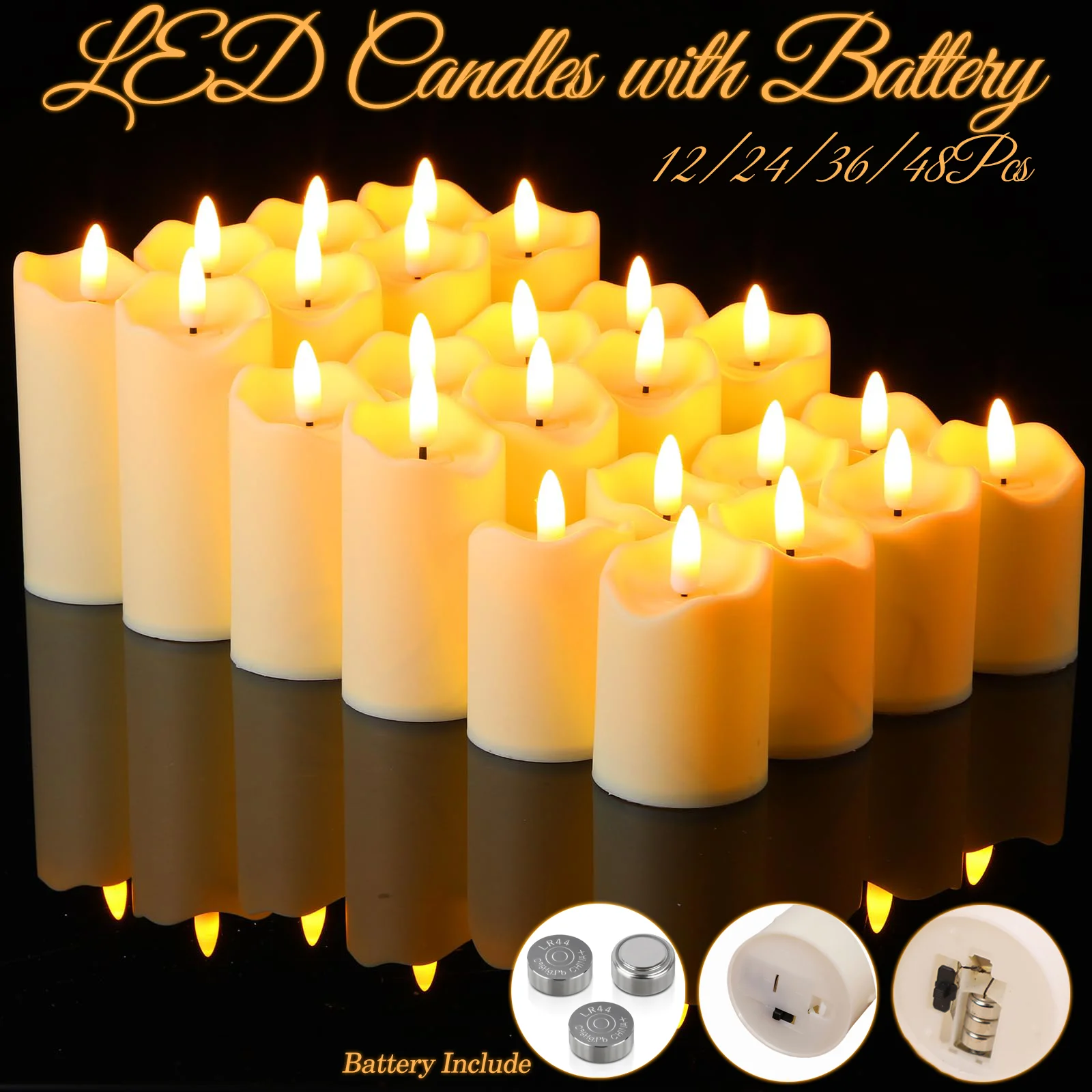 Candele senza fiamma con batteria Candela a LED Candele a colonna decorative Candele in plastica finte Concerto di nozze a casa a batteria