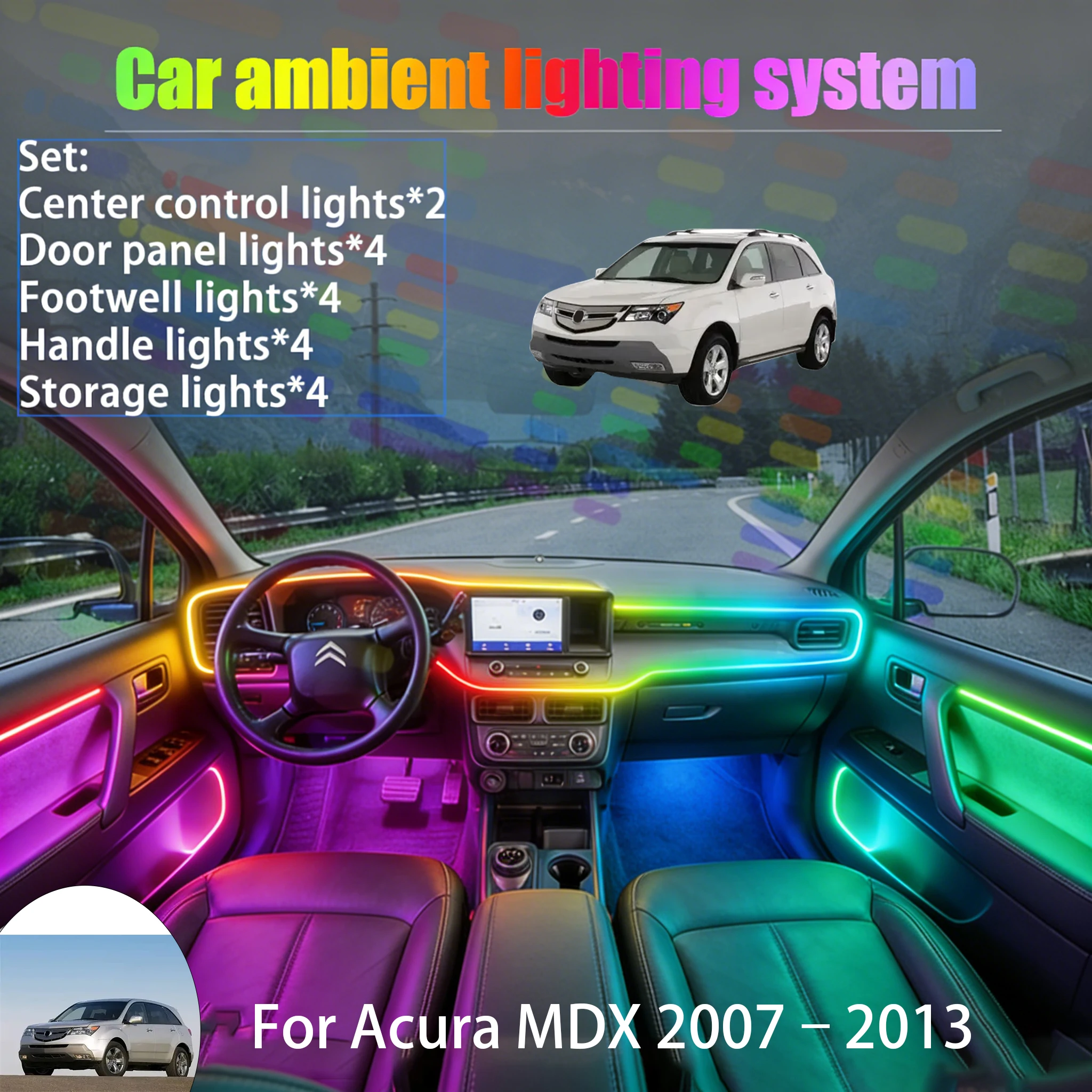 

For Acura MDX 2007~2013 YD2 MK2 2/18 in 1 Car ambient lighting Led trunk interior led lights USB RGB Ensemble Streamer Auto Par