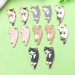 10/12pcs 12*25mm Enamel Cute Cartoon Cat Charms Alloy Animal Pendants For DIY Bracelet Necklace Jewelry Making Accessories