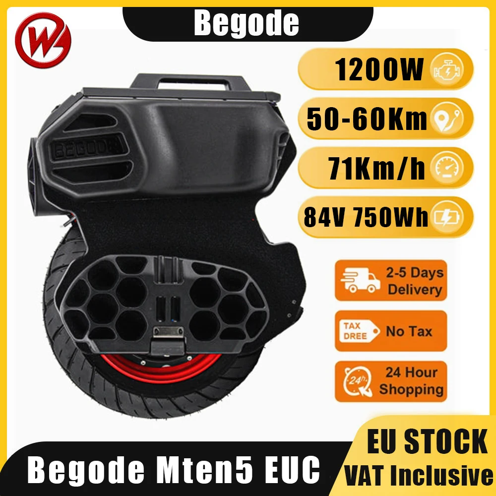 EU Stock Original Newest Begode Mten5 Electric Unicycle 84V 750Wh 50S Battery 1200W High Speed Motor 71km/h 12 inch Mten 5 EUC