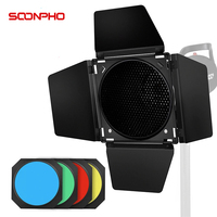 Godox BD 04 Barn Door Reflector Honeycomb Grid + 4 Color Filter For 18CM Standard Reflector Godox Photo Studio Flash Accessories