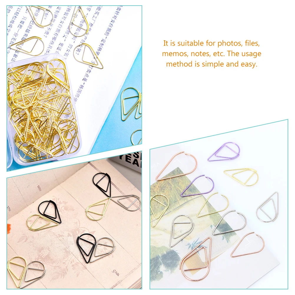 100 Pcs Paper Clip Gold Clips for Document Decorative Shaped Creative Drop Girl Decorate Work