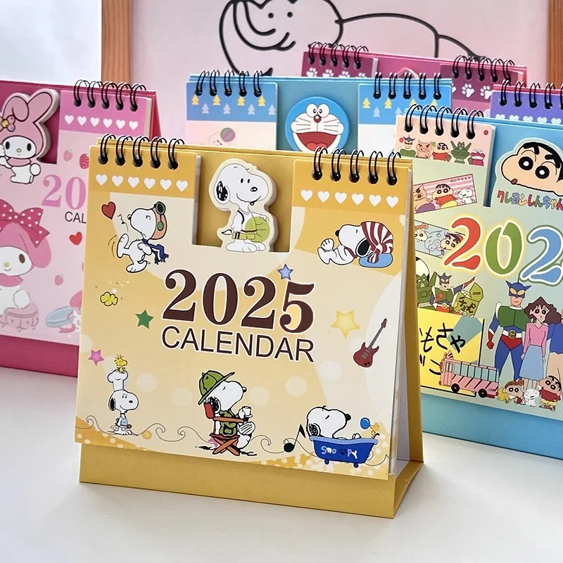 Snoopy-Calendario de dibujos animados, escritorio abatible de pie para planificar la organización, calendario mensual, horario diario, papelería, 2025