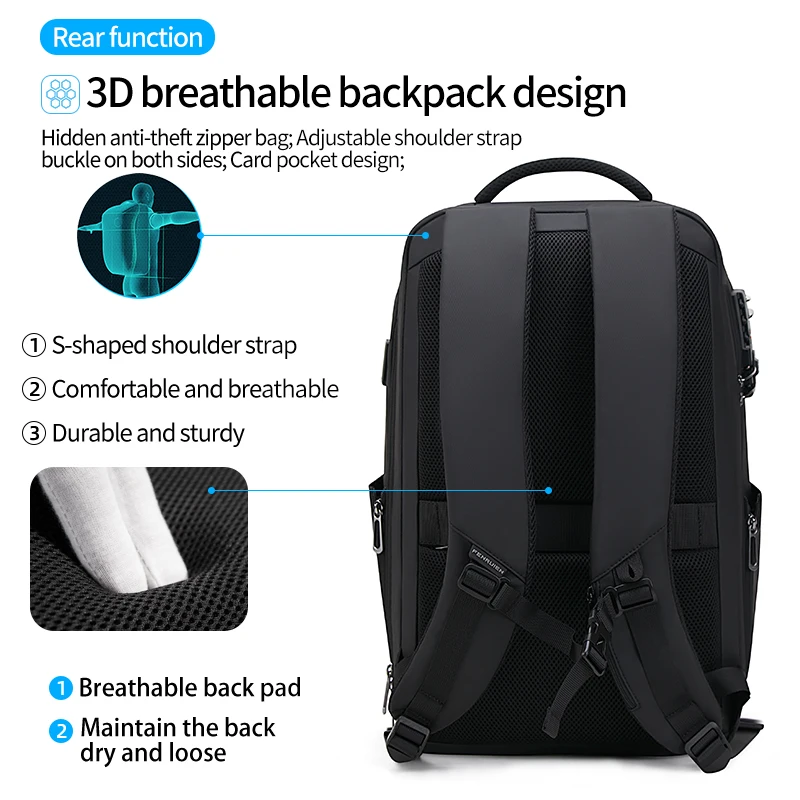 Fenruien-حقيبة ظهر مقاومة للماء مضادة للسرقة متعددة الوظائف للرجال ، حقائب ظهر للكمبيوتر المحمول ، حقائب سفر للعمل ، جديدة ، من Fenruien #4