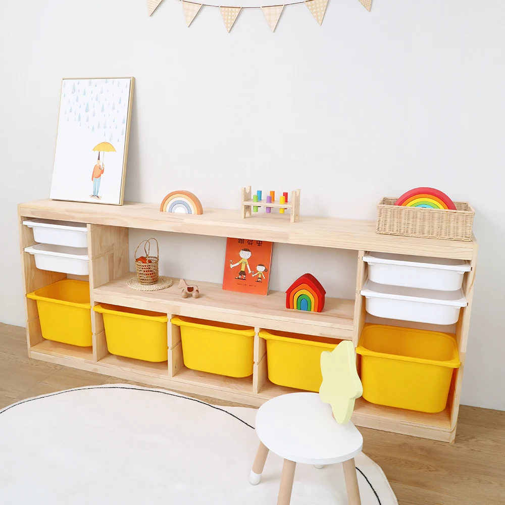 Wooden Baby Room Furniture Preschool Shelves Kids Toys Books Storage Cabinets Large Capacity Drawer Storage Cabinet