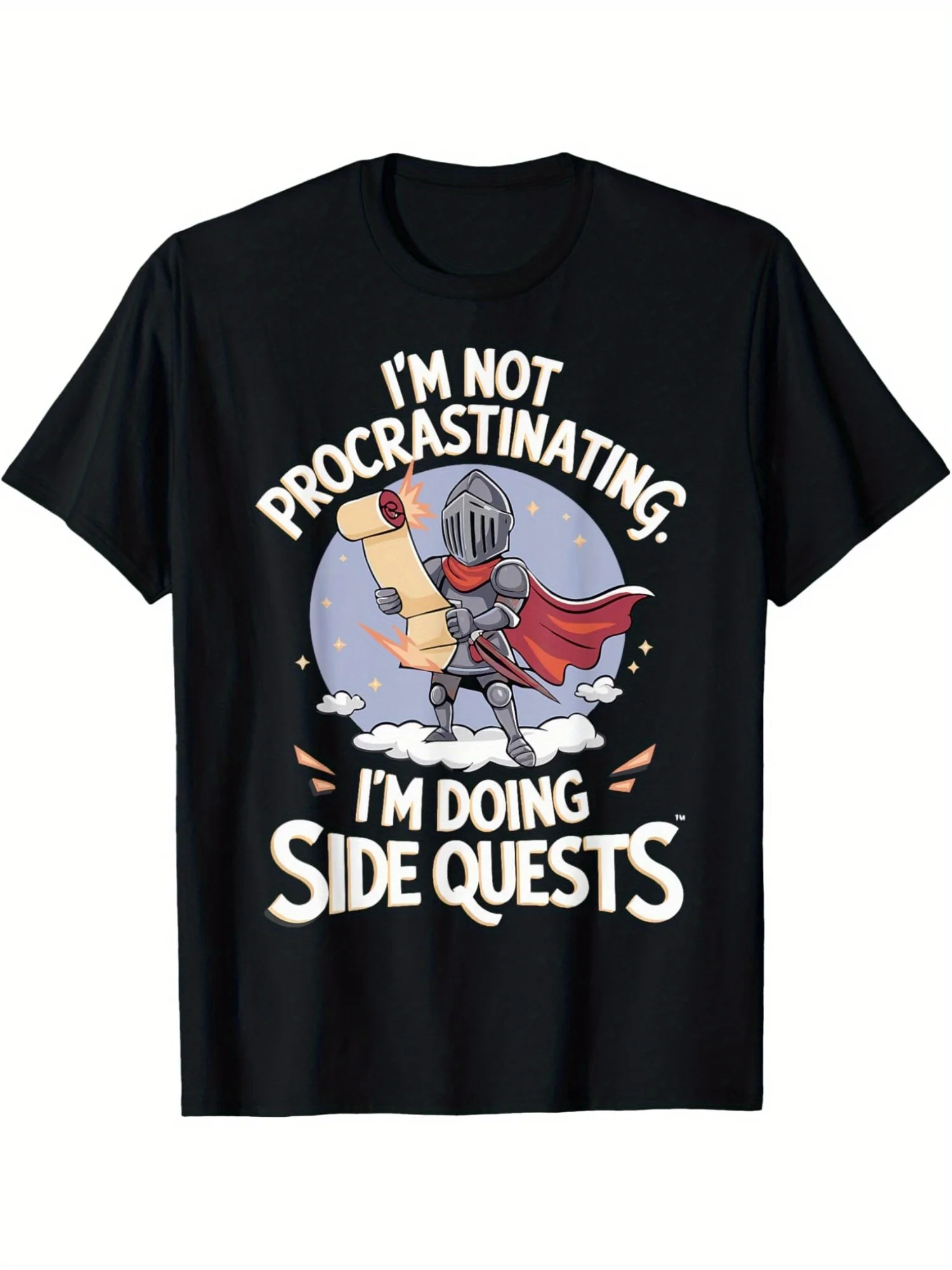 Camiseta de Gaming Engraçada 'Eu Não Estou Atrasando, Estou Fazendo Missões Laterais' Compatível para Homens - Camiseta Casual de Manga Curta com Gola Redonda