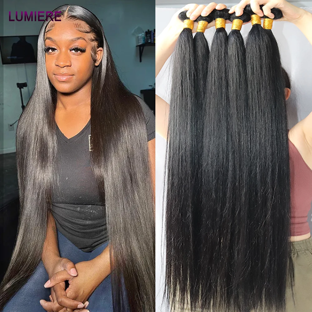 40Inch Brazilian Bone Straight Human Hair Bundles 15A 100% Unprocessed Virgin Raw Hair Loose Curly Weave 1 3 4 Bundles Extension