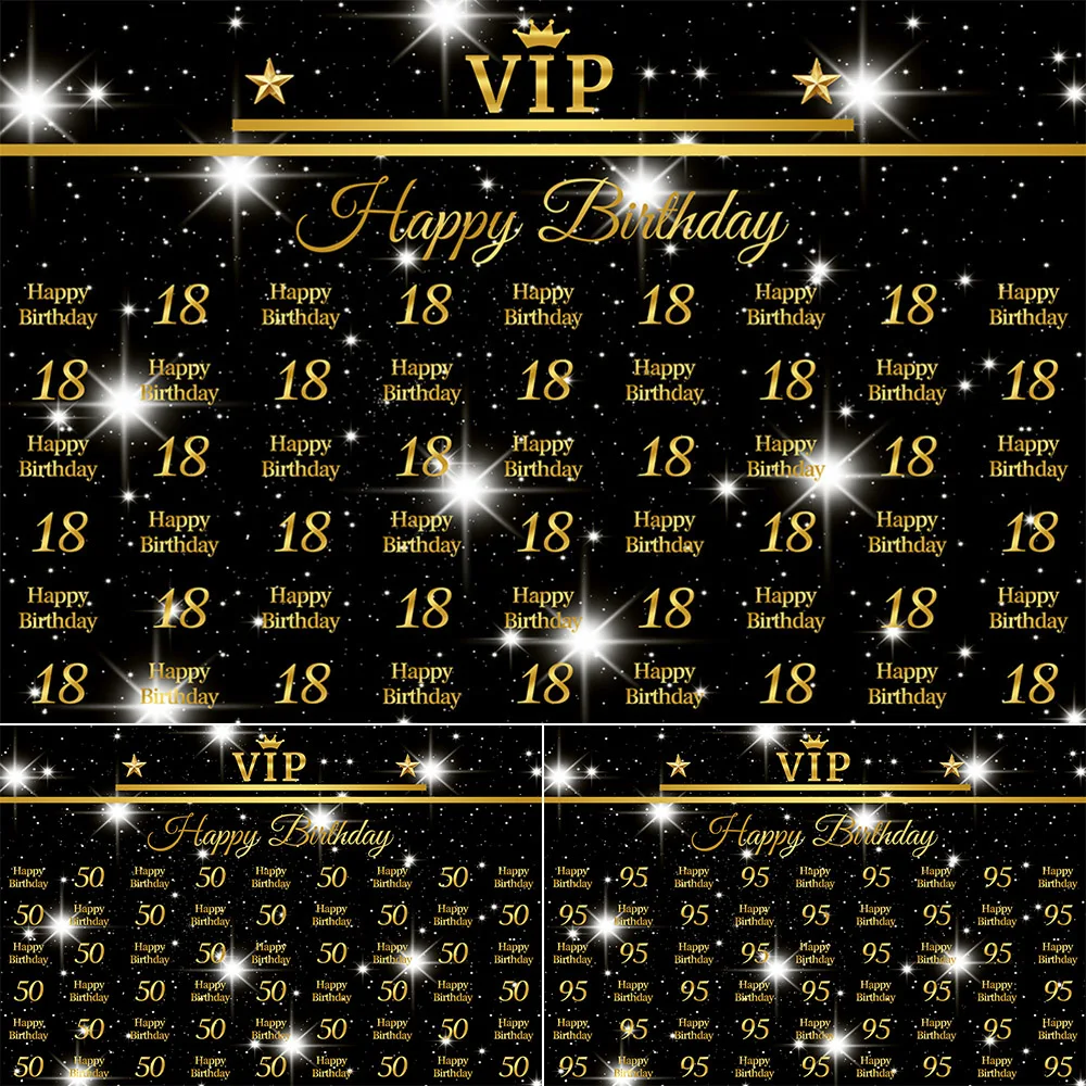 

Happy 18th Birthday Backdrop Black Gold Glitter Boys Girls Age 18 Years Old Birthday Party Banner Photography Background Prop