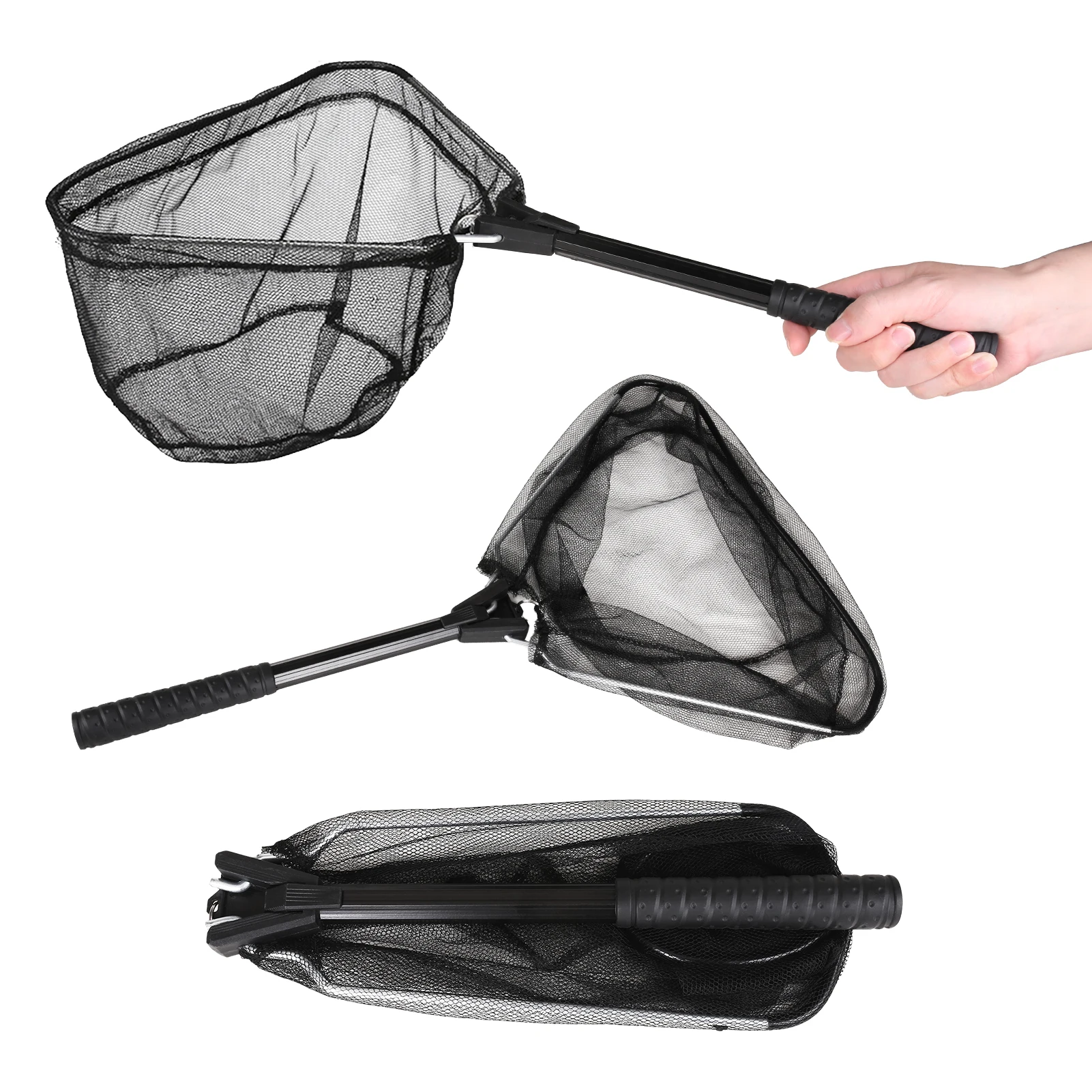 Faltbarer Fischlandungsnetz mit 55 cm Teleskopstange, gummibeschichtetem Netz, Fliegenfischernetz für Teich, Forellen, Karpfen, Fang & Freilassung – Detail 2