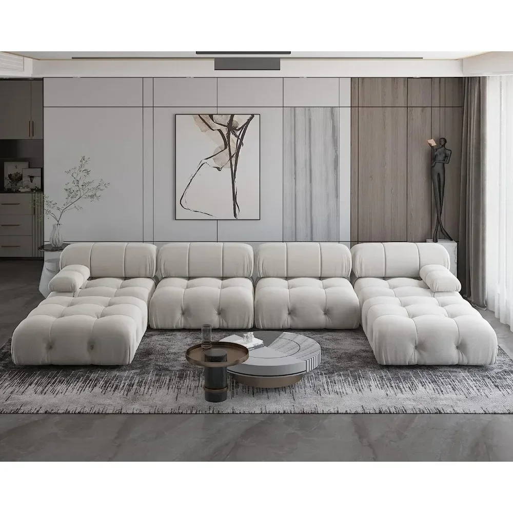 

138" Modular Sectional Couch, U-Shaped Minimalist Velvet Sofas Deep 6-Seat Sofas Furniture for Living Room, Apartment