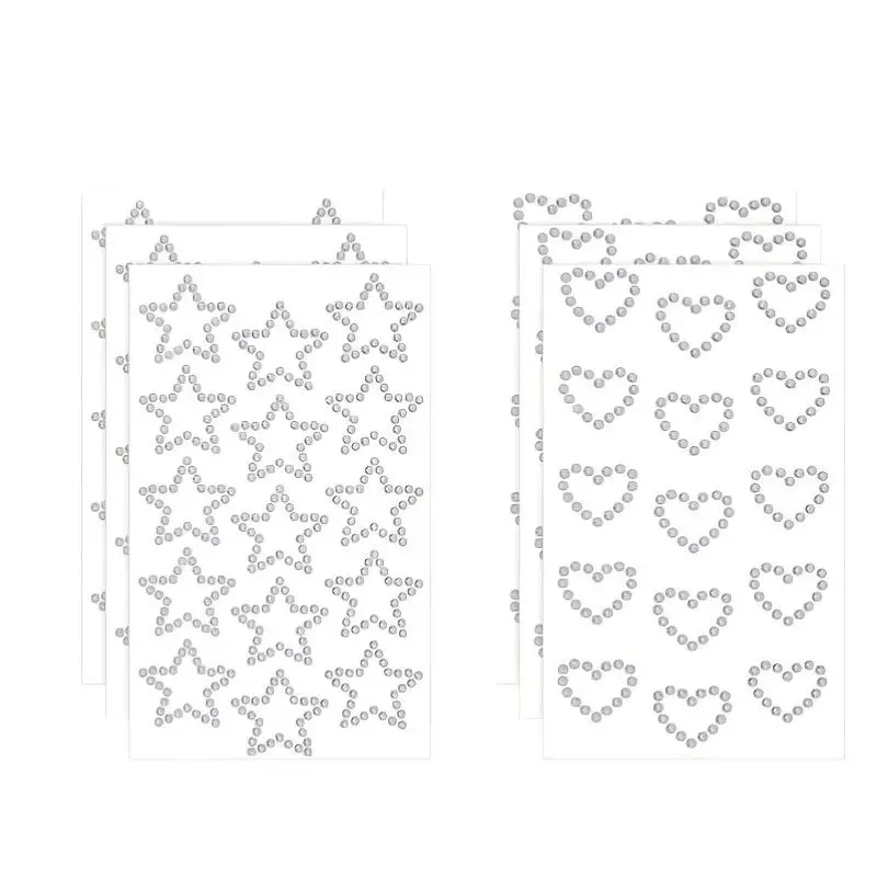 3 Sheets Sparkling Star Heart Face Rhinestones Clear 3D Rhinestone Cheeks And Body Stickers for Holidays Parties And Photos