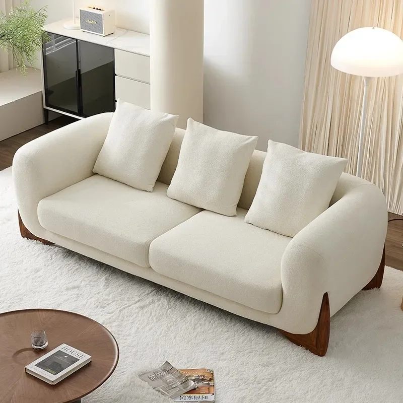 

Wabi Sansan Lamb Fleece Fabric Sofa Designer Simple Three-person Nordic Living Room Small Unit Cream Wind
