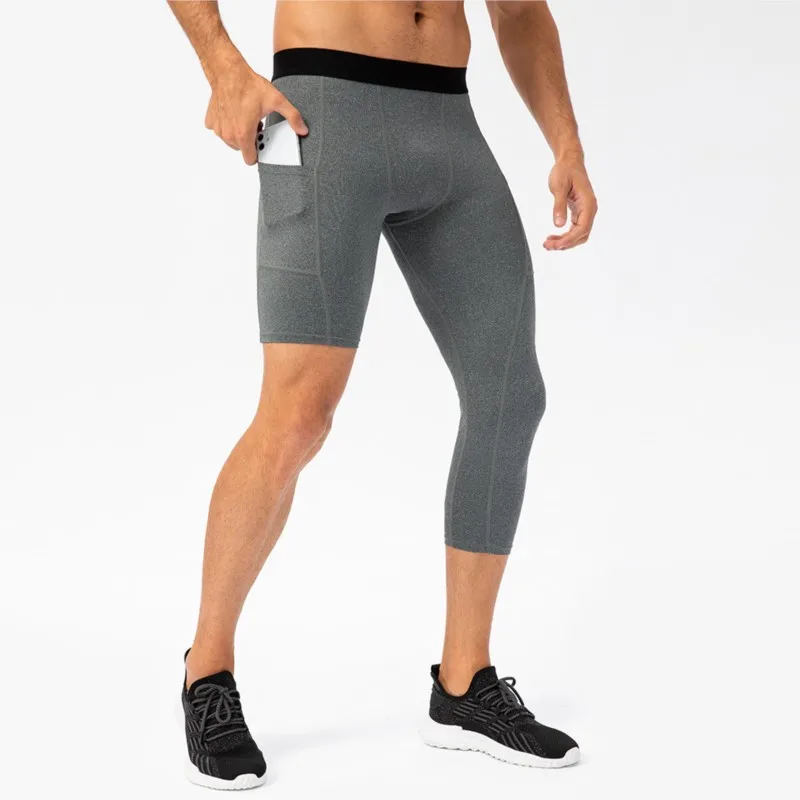 Summer Men Capri Running Tights GYM 3/4 Pants Male Basketball Football Soccer Fitness Exercise Sport Cropped One Leg Leggings 30