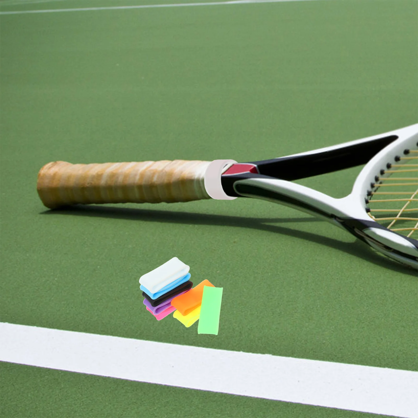 16 ชิ้นแหวนซิลิโคนสําหรับเทนนิสแบดมินตัน Overgrip ป้องกัน Pickleball Grips Band สวมใส่ทนนํากลับมาใช้ใหม่บางสําหรับเทนนิส