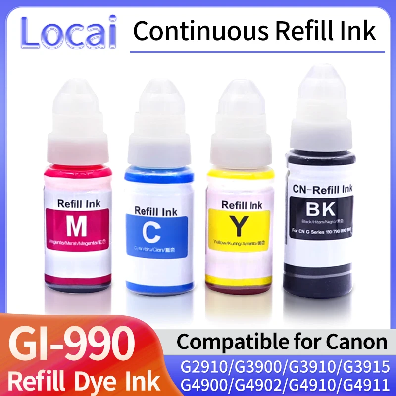 GI-990 Ink GI990 990 Refill Ink Dye Ink for Canon PIXMA G1900 G1910 G2900 G2910 G2915 G3900 G3910 G3915 G4900 G4902 G4910 G4911