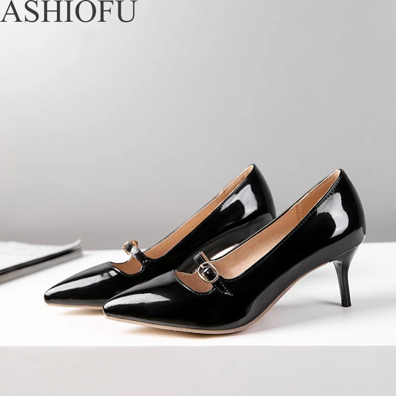 

ASHIOFU New Wholesale Handmade Ladies Pumps Pointed-toe Office Party Dress Shoes 6cm Mid-heel Fashion Evening Prom Court Shoes