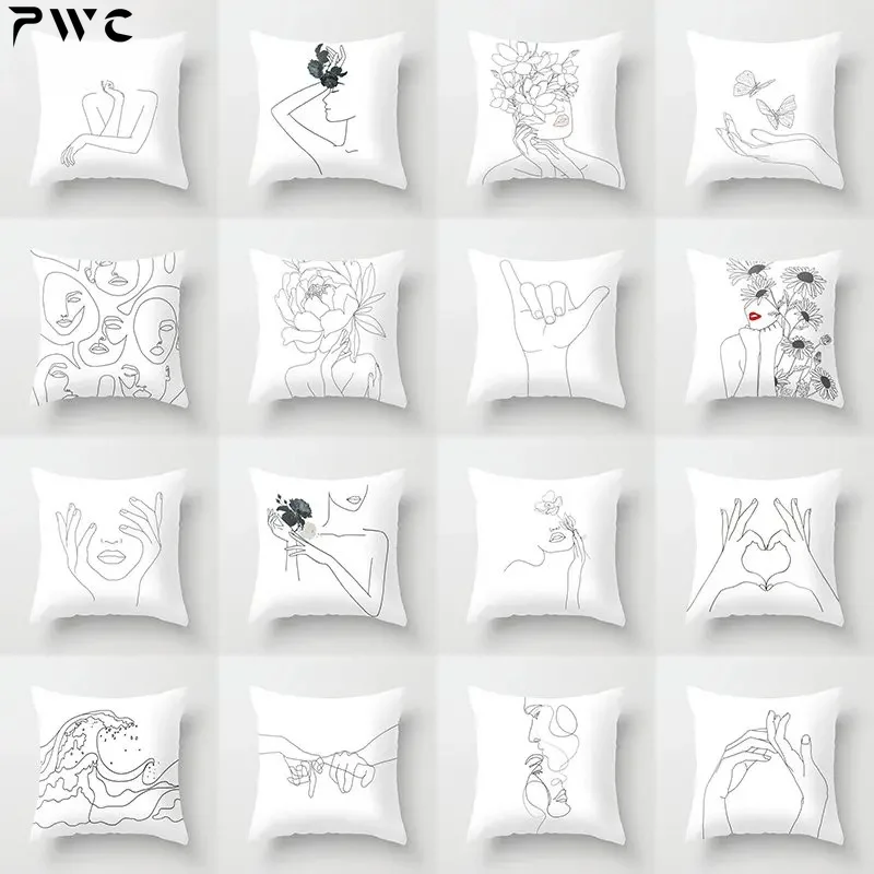 

Abstract minimalist lines cushion cover different female pose sketch pillowcase bedroom sofa car decoration square pillowcase