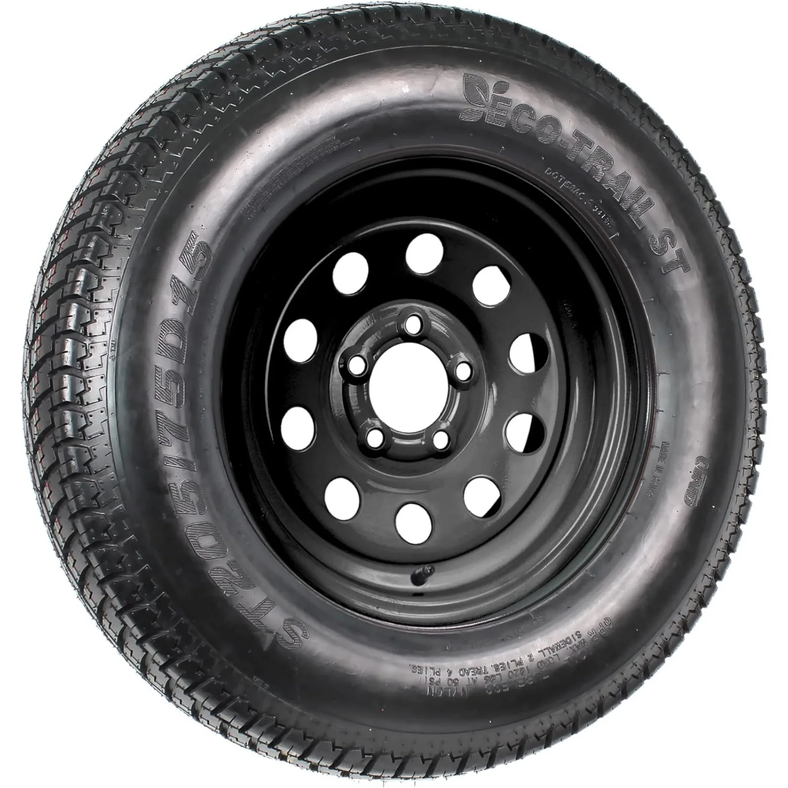 US  Trailer Tire On Black Wheel Modular Rim ST205/75D15 Load Range C 5 Lug On 4.5 15 x 5-2 Year Warranty w/Free Roadside