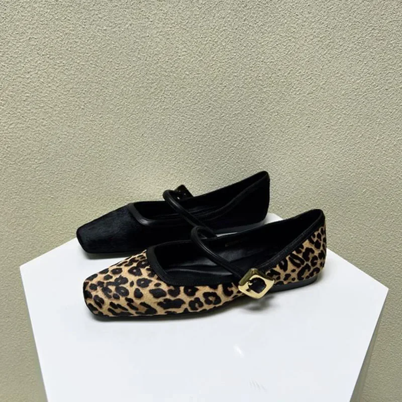 2024 Women's Flat Shoes Round Toe Leopard Print Casual Shoes Woman Breathable Slip-on Outdoor Soft Mary Jane Shoes 2024 New