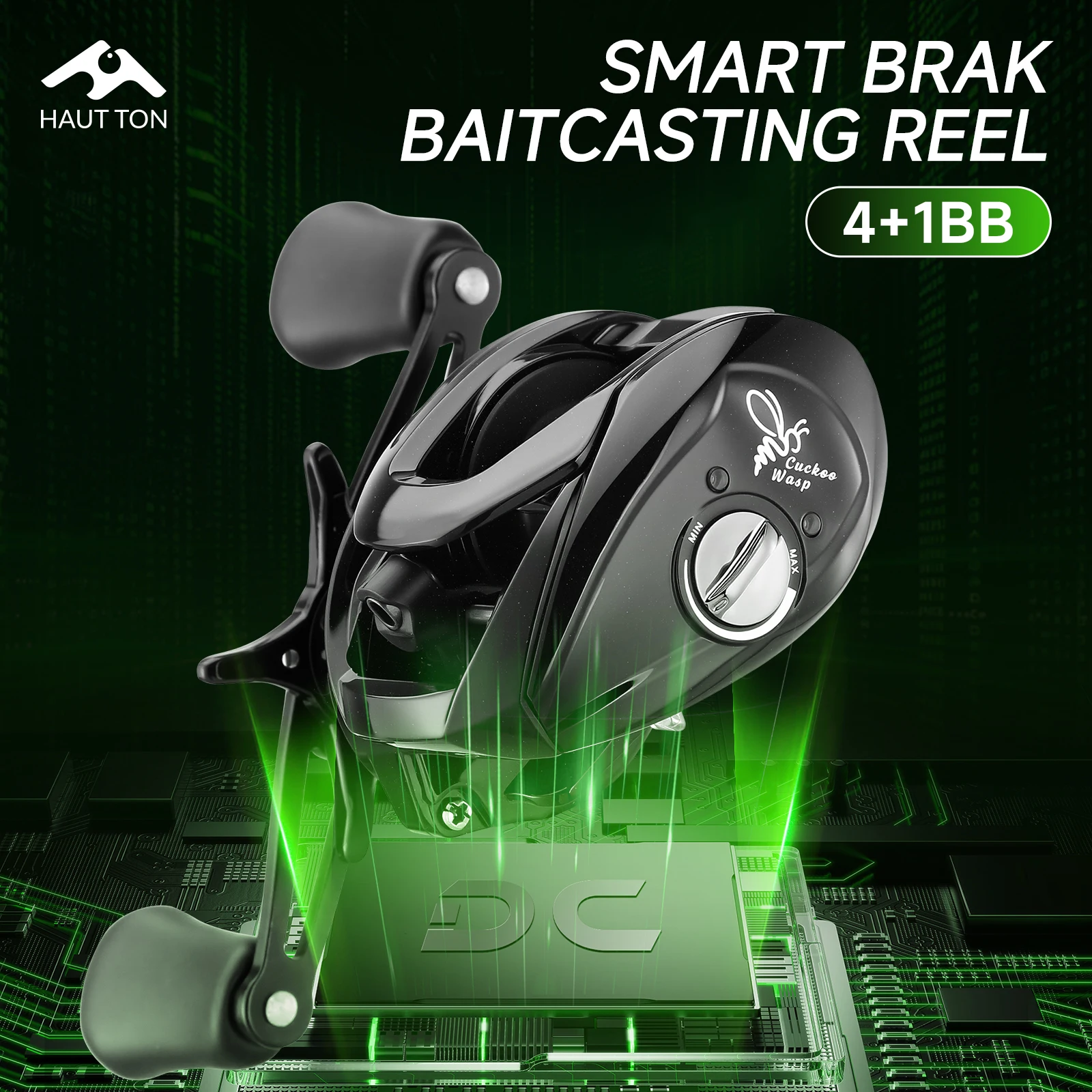 HAUT TON DC ブレーキ軽量ベイトキャスティングフィッシングリール、バックラッシュ防止、4+1BB 7.2:1 ギア比、6KG 最大ドラッグ力、プレミアムギア
