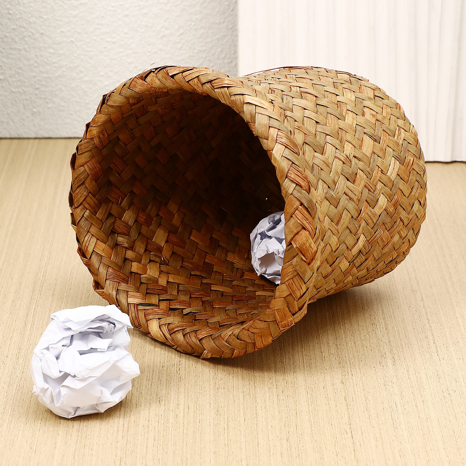 

Sea Grass Household Trash Basket Woven Waste Bin Multi-Purpose Storage Container for Room Trash Basket