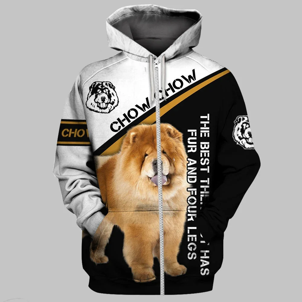 HX موضة الحيوانات أغطية رأس بسحاب ثلاثية الأبعاد الرسم تشاو تشاو مطبوعة البلوز القمم موضة الحيوانات الأليفة البلوفرات ملابس رياضية كاجوال