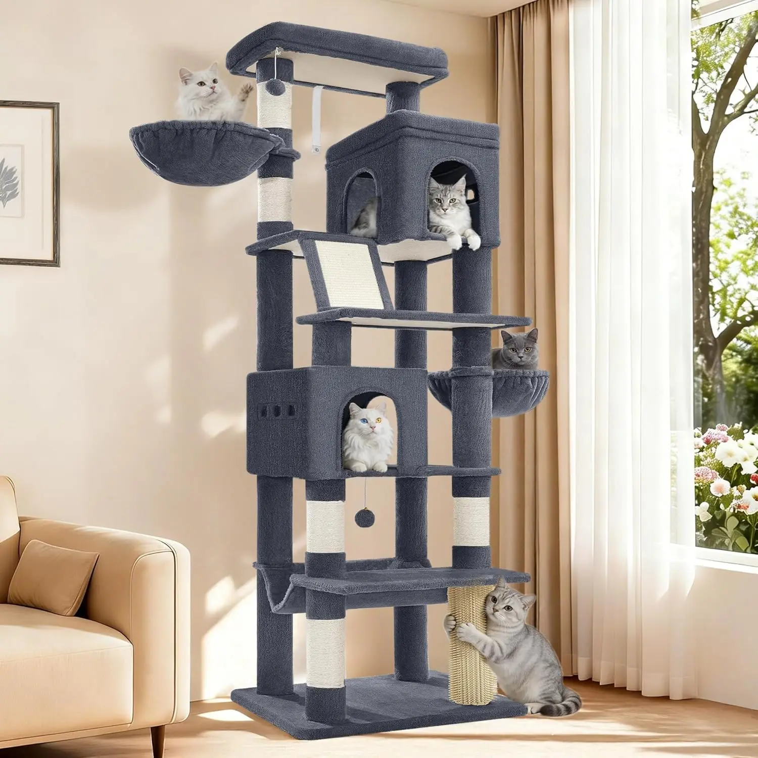 

Large Sturdy Cat Tree Tower, 75 Inch Tall Pet Condo for 7 Large Cats, Cat Tree Indoor Climbing